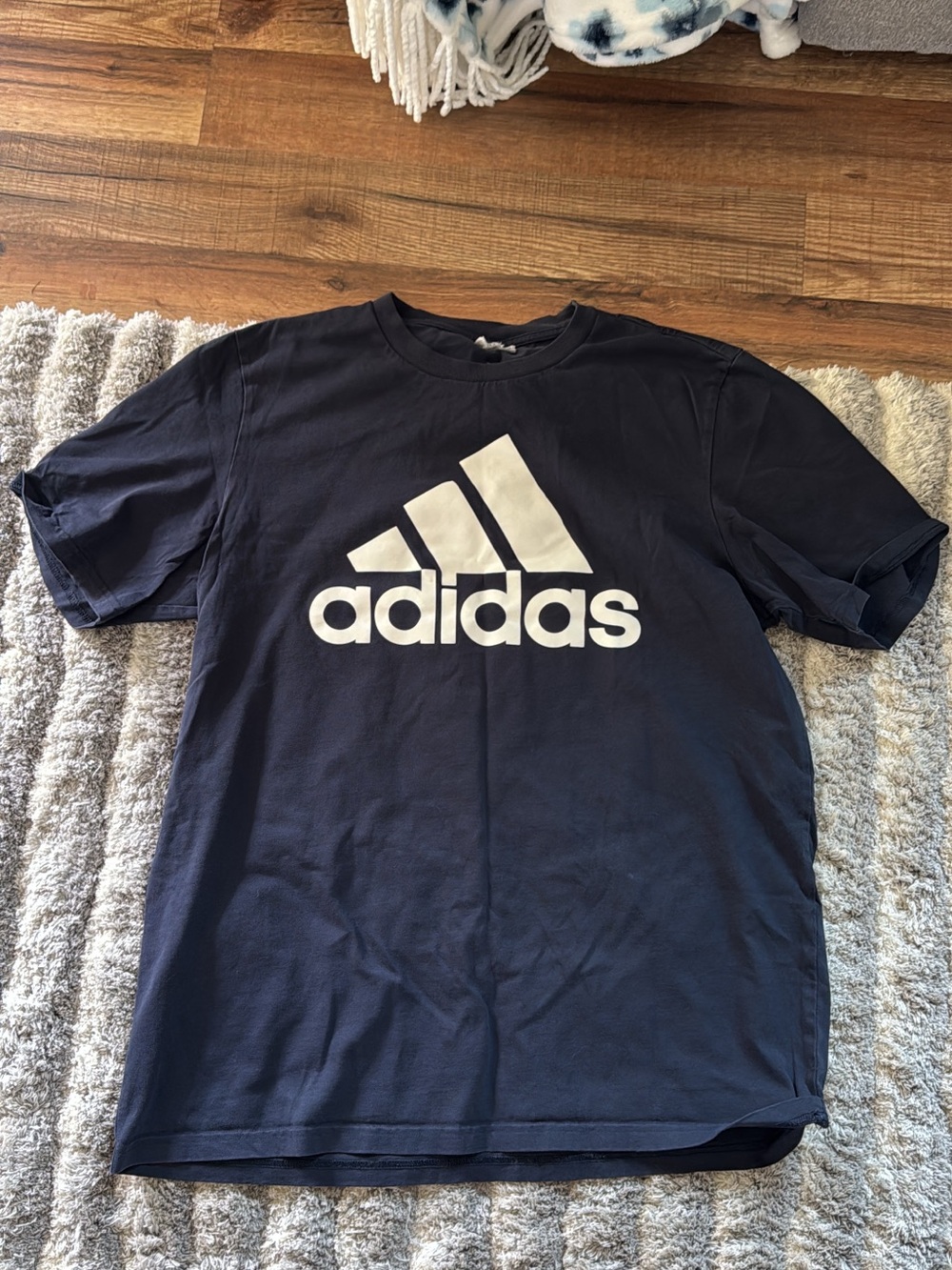 adidas Navy Short Sleeve Logo Tee with White Branding